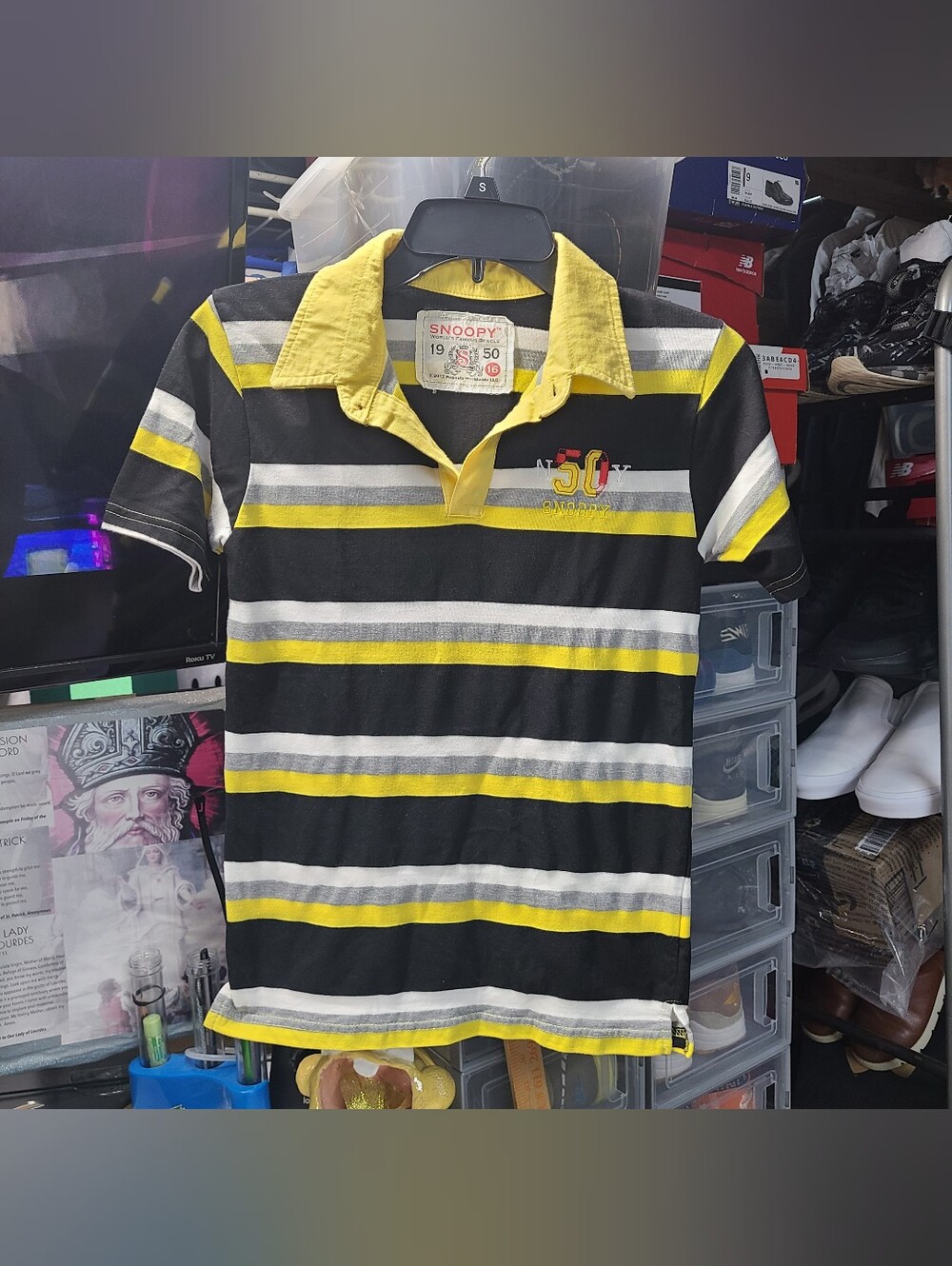 Snoopy 50th-anniversary graphic striped short-sleeve Polo Shirt, Youth Small